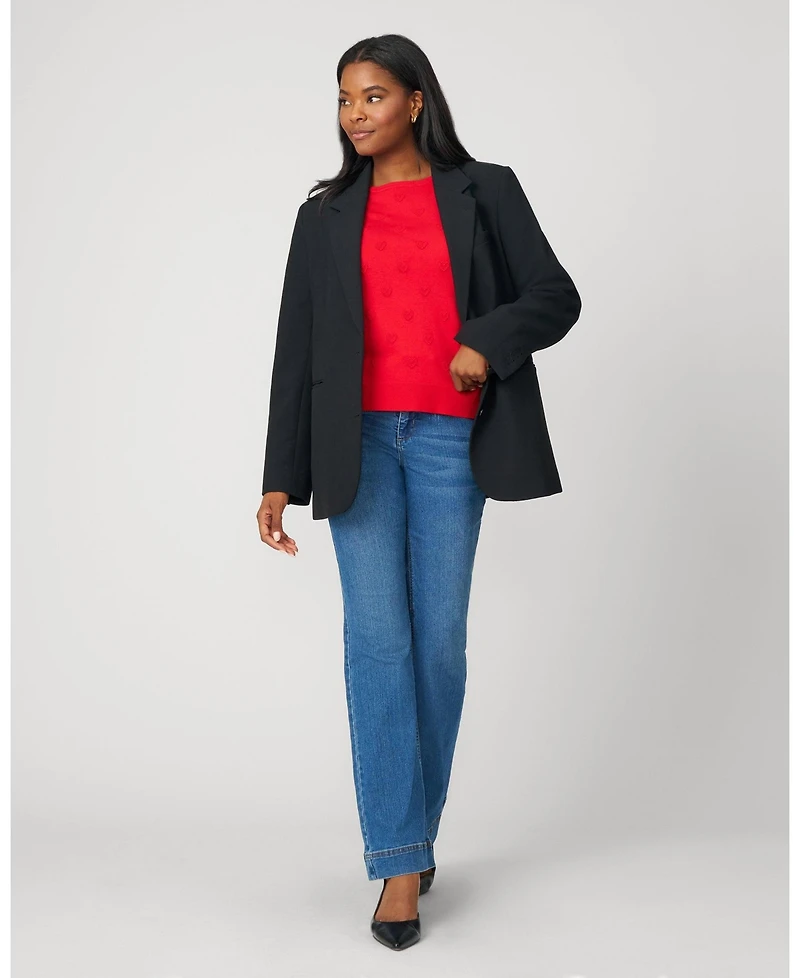 Cable & Gauge Women's Textured Heart Elbow Sleeve Sweater