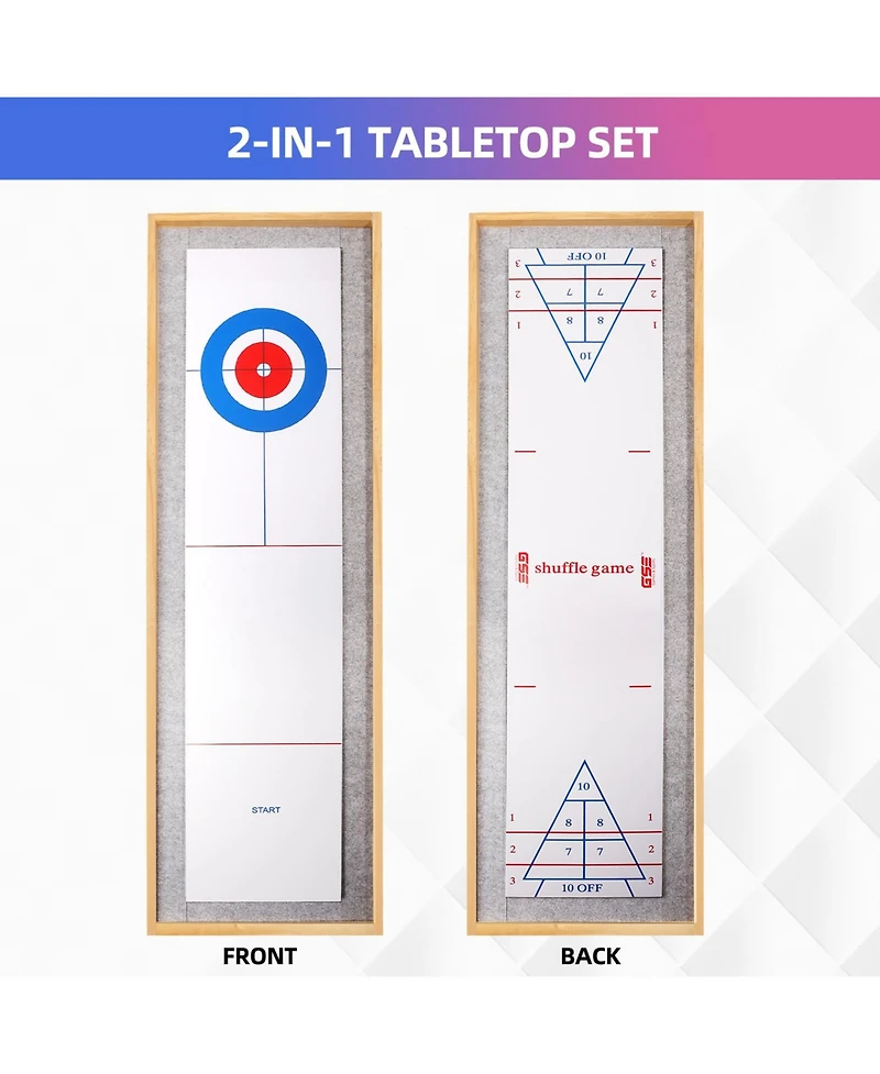 Gse Games & Sports Expert 2-in-1 Solid Wood Mini Shuffleboard and Curling Tabletop Game Board Set with 8 Rollers Gifts