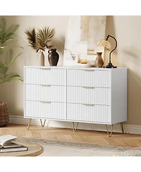 gaomon Fluted Dresser for Bedroom with 6 Drawers, Modern Chest of Wooden Bedroom Chest with Metal Handle