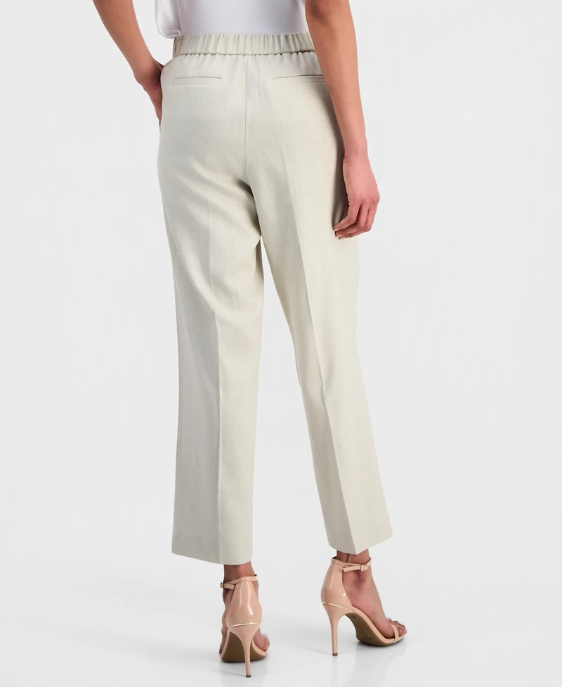 Anne Klein Women's Linen-Blend Mid-Rise Straight-Leg Ankle Pants