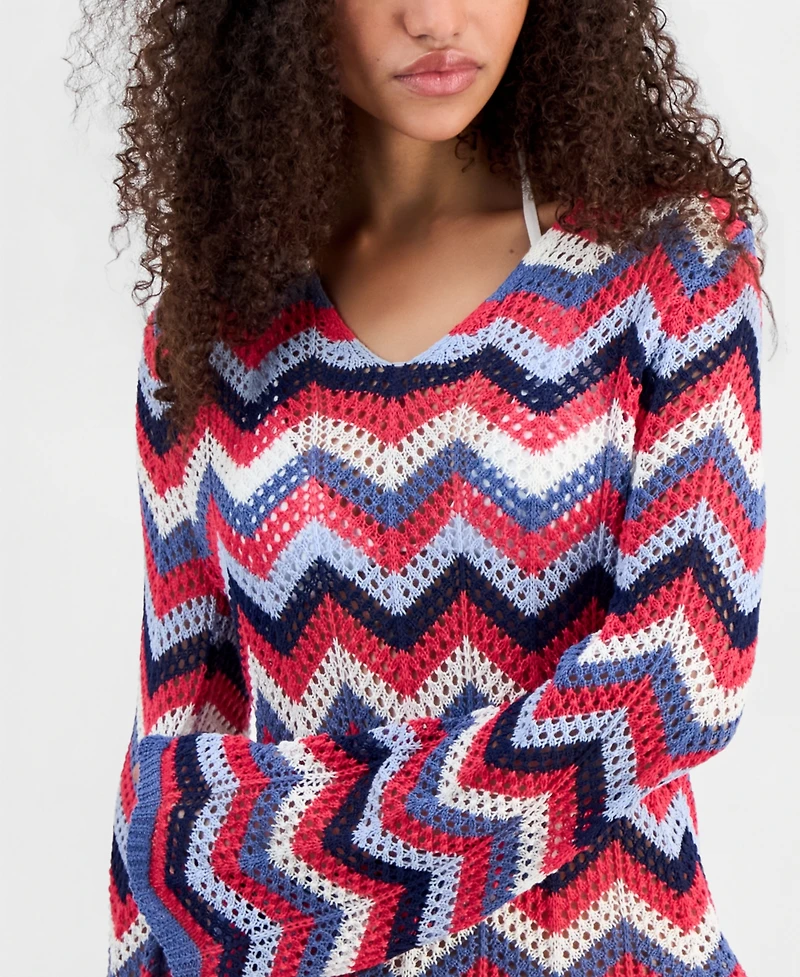 Miken Women's Long-Sleeve Chevron Swim Cover Up Dress, Macy's Exclusive
