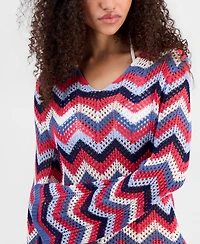 Miken Women's Long-Sleeve Chevron Swim Cover Up Dress, Macy's Exclusive