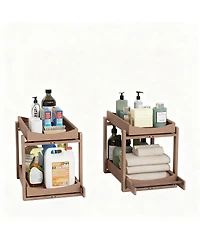 Yigii Adjustable 2-Tier Under Sink Organizer with Pull-Out Drawer for Home Use