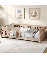 Streamdale Furniture Wood Twin Platform Bed with Guardrail & Storage Shelves