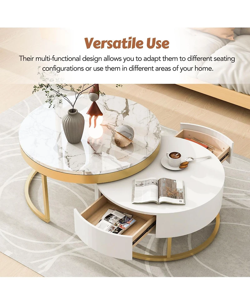 Streamdale Modern Round Nesting Coffee Table with Drawers