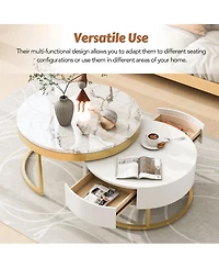 Streamdale Modern Round Nesting Coffee Table with Drawers