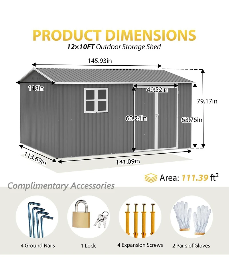 Streamdale Outdoor Storage Shed Metal, Large Garden Tool Sheds with Lockable Doors