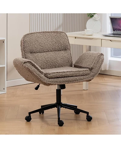 Streamdale Furniture Criss Cross Teddy Fleece Swivel Chair with Adjustable Armrests & Wheels