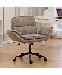 Streamdale Furniture Criss Cross Teddy Fleece Swivel Chair with Adjustable Armrests & Wheels