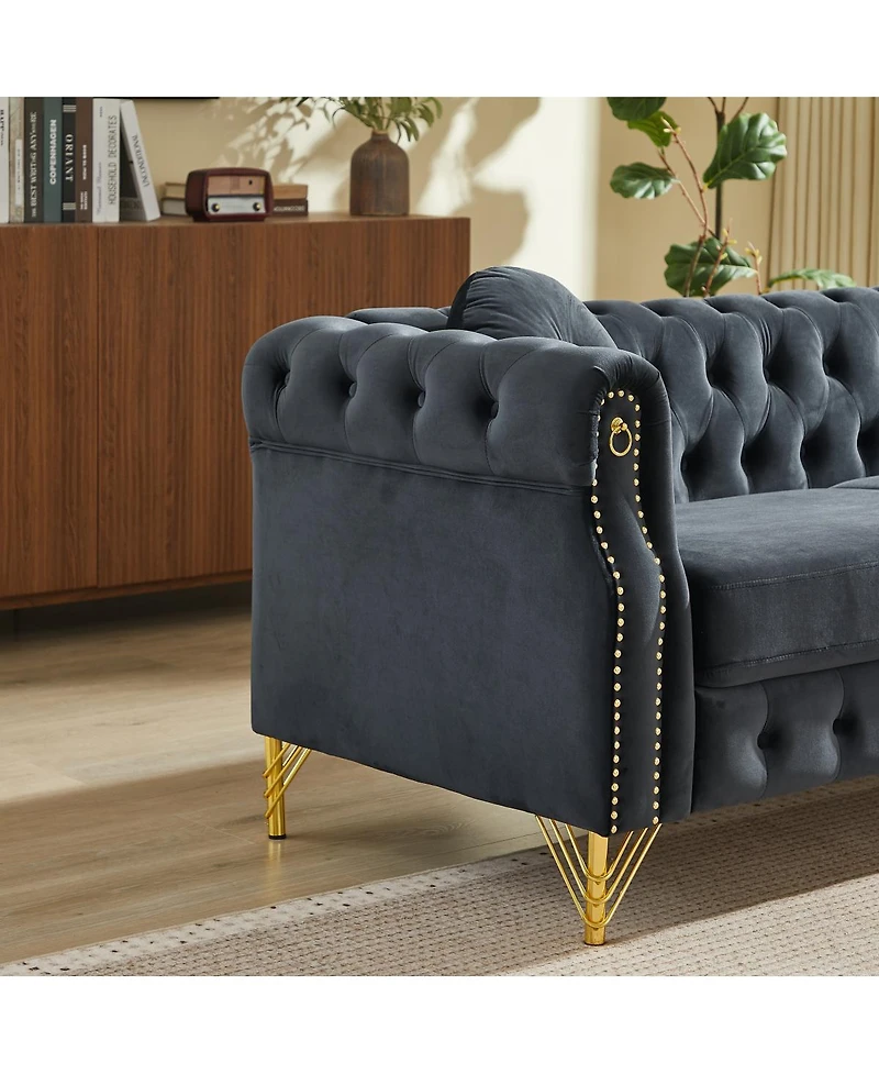 Streamdale Chesterfield Sofa with Copper Studs & Tufted Buttons, Metal Legs