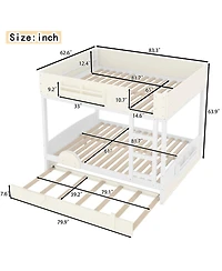 Streamdale Furniture Queen Bunk Bed with Trundle, Bookshelf, and Auto Design for Kids