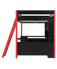 Streamdale Furniture Full Size Wood Loft Bed with Desk, Ample Storage Space and Light