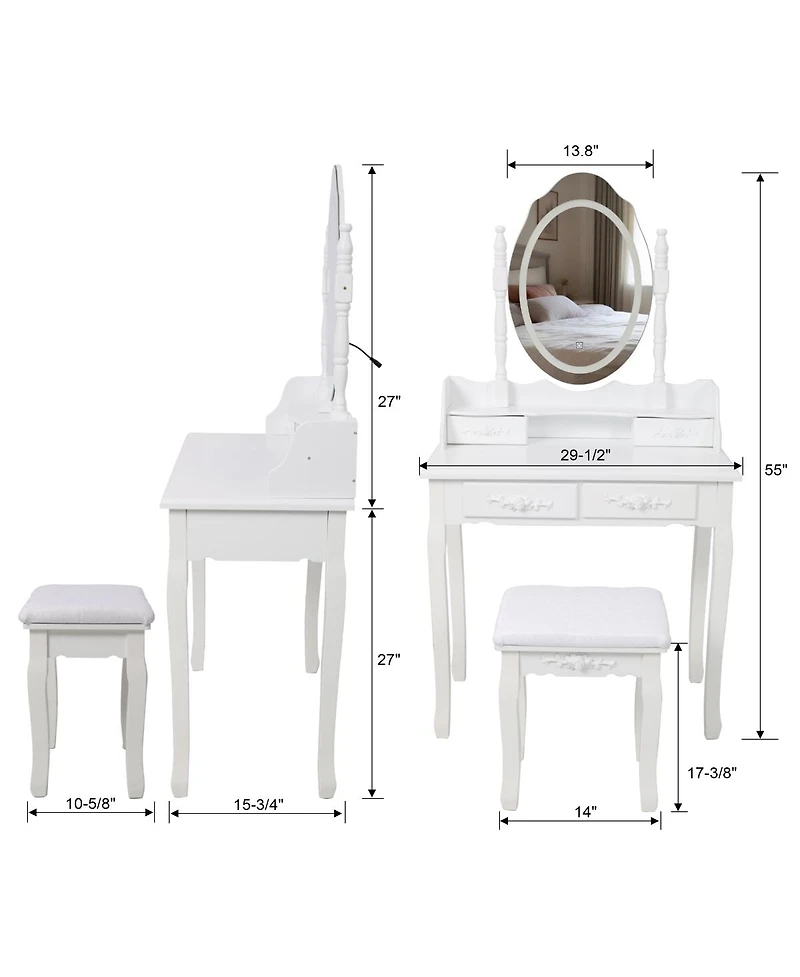 Streamdale Furniture Princess Vanity Desk Set with Mirror & Stool, 4 Drawers, Ample Storage