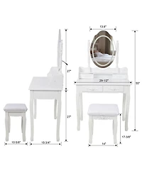 Streamdale Furniture Princess Vanity Desk Set with Mirror & Stool, 4 Drawers, Ample Storage