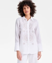 Charter Club Women's 100% Linen Embroidered Long-Sleeve Shirt, Macy's Exclusive