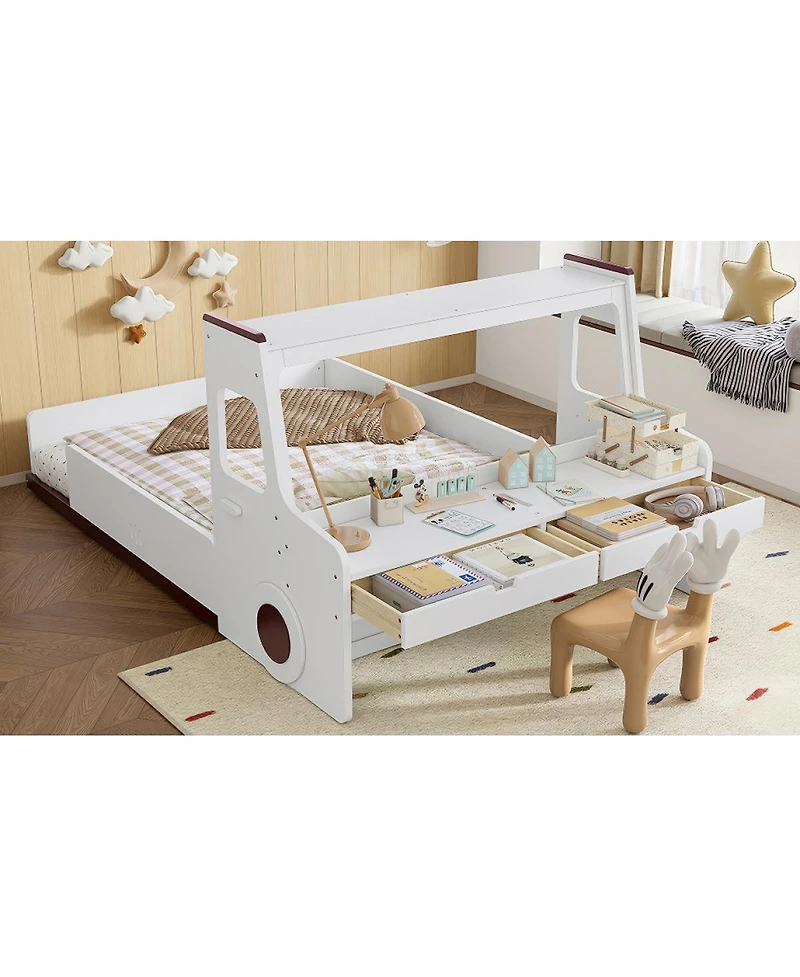 Streamdale Full Size Car-Shape Floor Bed with Storage, Window & Desk