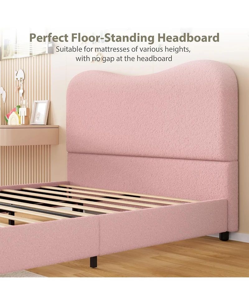 gaomon Bed Frame with Upholstered Headboard, Soft Low Profile Sturdy Platform Rounded Corners Design, Wooden Slats