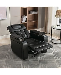 Clihome 270 Degree Swivel Pu Leather Power Recliner Individual Seat Home Theater with Tray Table,Hidden Arm Storage for Living