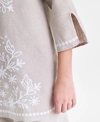 Charter Club Women's 100% Linen Embroidered 3/4-Sleeve Tunic, Macy's Exclusive