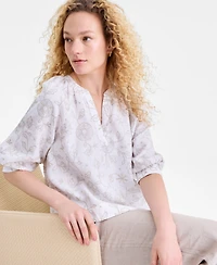 Charter Club Women's 100% Linen Embroidered Popover Blouse, Macy's Exclusive