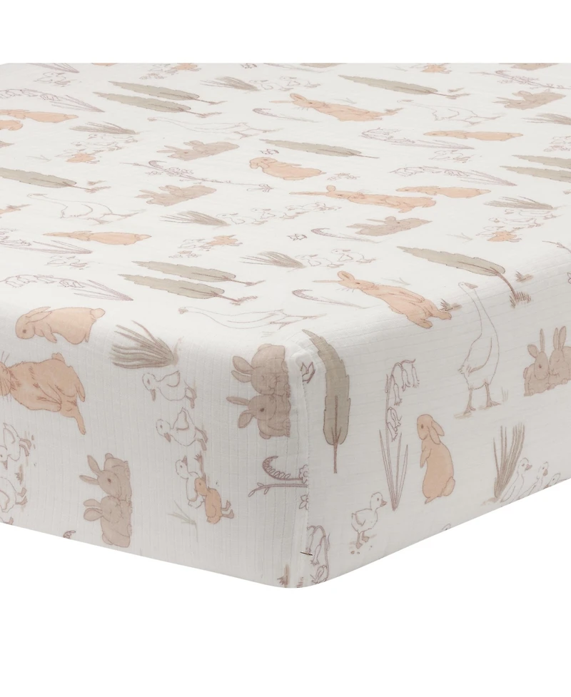 Lambs & Ivy Baby Signature Bunny Hop Organic Cotton Muslin Fitted Crib Sheet