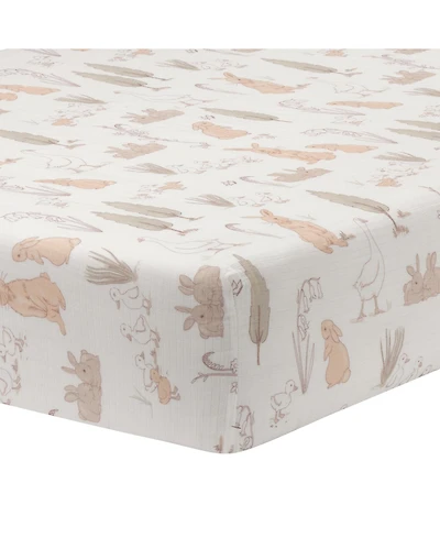 Lambs & Ivy Baby Signature Bunny Hop Organic Cotton Muslin Fitted Crib Sheet