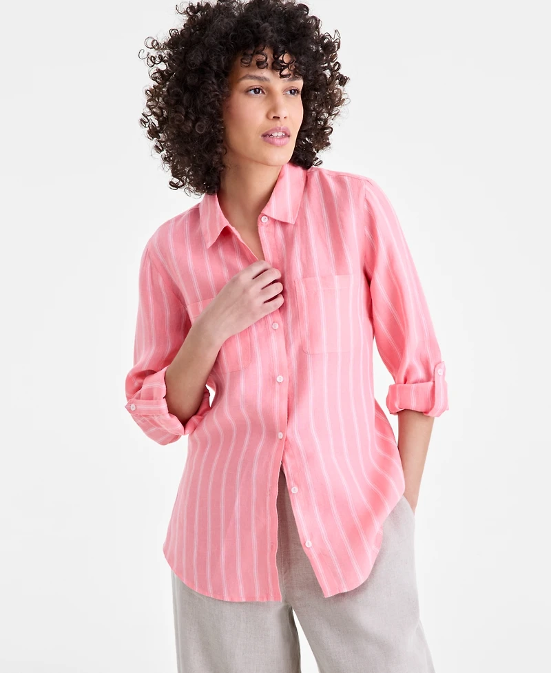 Charter Club Petite 100% Linen Button-Front Shirt, Created for Macy's