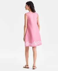 Charter Club Women's 100% Linen Embroidered-Hem Sleeveless Dress, Macy's Exclusive
