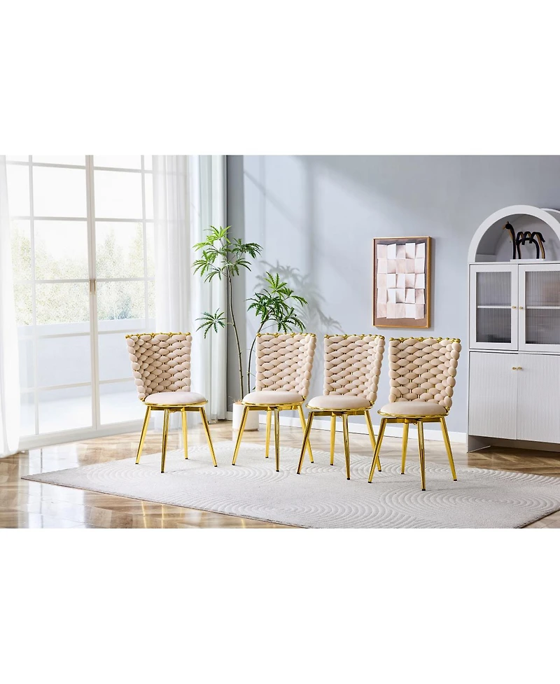Streamdale Furniture Set of 2 Modern Luxury Velvet Dining Chairs with Gold Legs & Woven Rope
