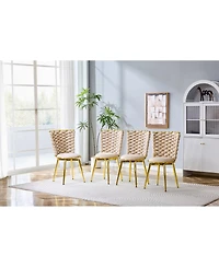 Streamdale Furniture Set of 2 Modern Luxury Velvet Dining Chairs with Gold Legs & Woven Rope