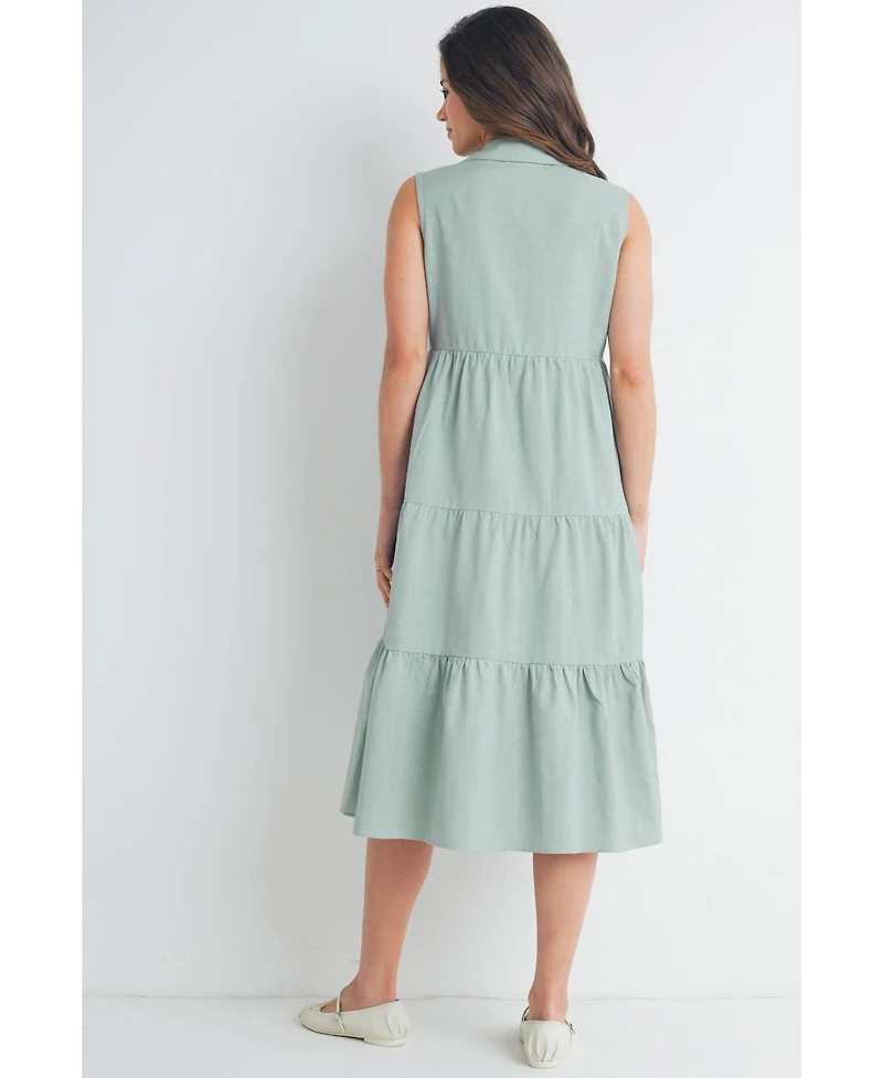 Hello Miz Maternity Nursing Button Front Sleeveless Shirt Dress