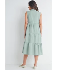 Hello Miz Maternity Nursing Button Front Sleeveless Shirt Dress