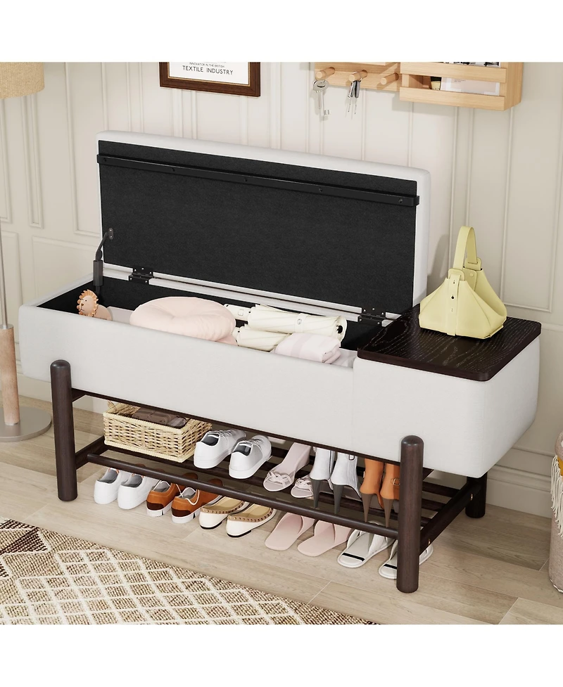 Rainsken Entryway Shoe Bench with Cushion Top, Flip-Top Storage Compartment and Lower Rack for Hallway