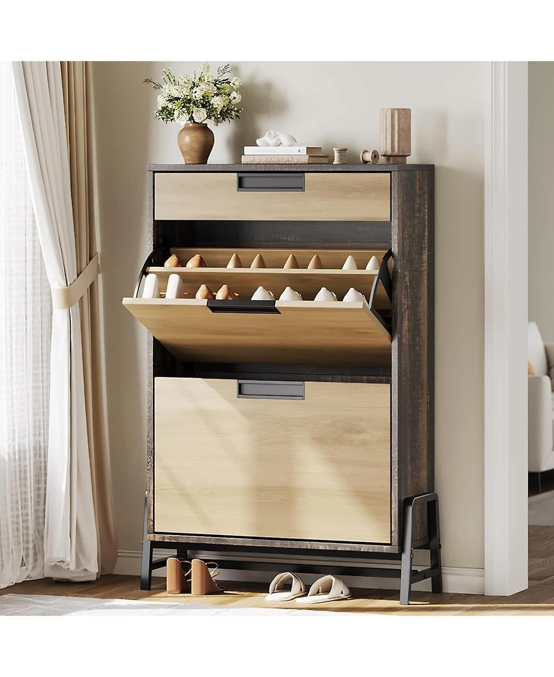 gaomon Oak Farmhouse Narrow Entryway Shoe Cabinet