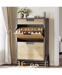 gaomon Oak Farmhouse Narrow Entryway Shoe Cabinet