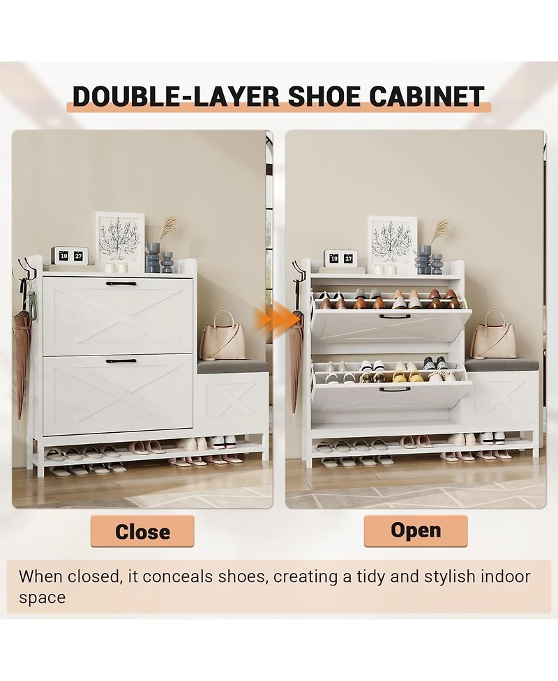 gaomon Farmhouse Entryway Shoe Cabinet with Bench