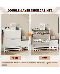 gaomon Farmhouse Entryway Shoe Cabinet with Bench