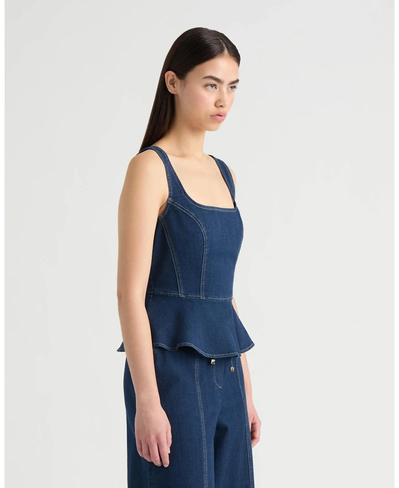 Nvlt Women's Denim Sleeveless Corset Peplum Top
