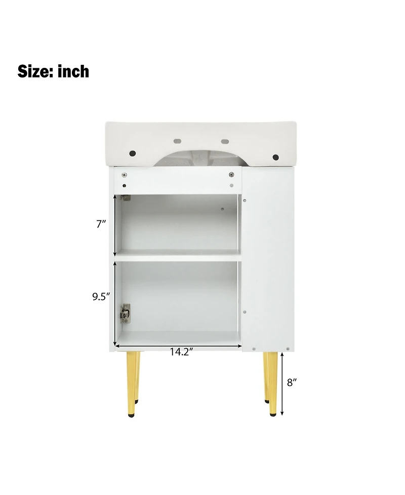 Rainsken 21.6" Small Bathroom Cabinet with Sink, Freestanding Bathroom Vanity with Left Storage Cabinet & Two-Tier Shelf