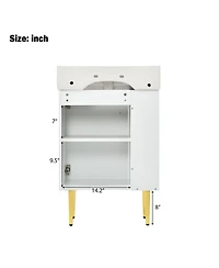 Rainsken 21.6" Small Bathroom Cabinet with Sink, Freestanding Bathroom Vanity with Left Storage Cabinet & Two-Tier Shelf
