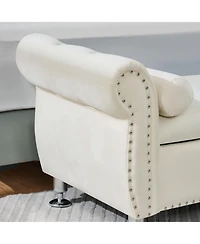 Boyel Living 62.2 Inch Soft Velvet Storage Bench with Crystal Buttons and 1 Pillow, for Bedroom Room