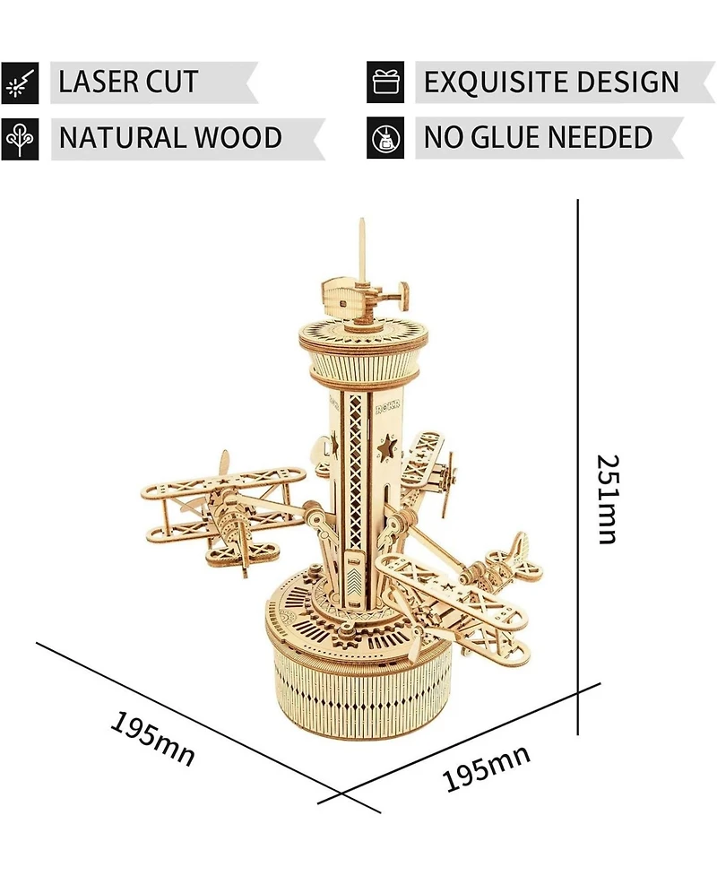Robotime 3D Wooden Puzzle Mechanical Music Box,Diy Aircraft Model Kits to Build,Best Toy Gift for Teens,Adults on Birthday,Decoration for Room