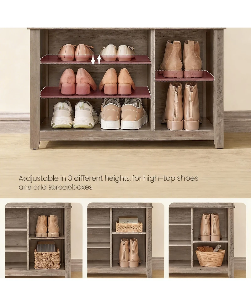 Yigii 7 Double Hooks Hall Tree with Shoe Bench and Storage