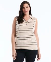 Rafaella Plus Stripe Sleeveless Polo Top