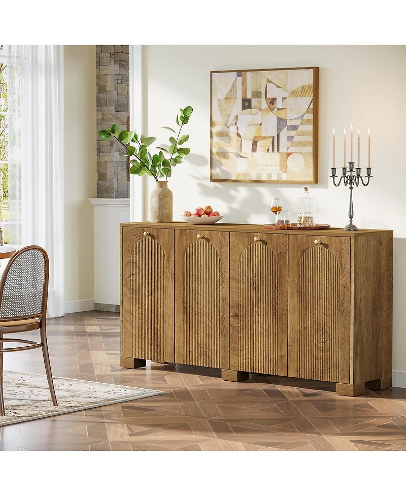 Tribesigns 59" Sideboard, 4-Door Storage Cabinet with Shelves, Buffet Tv Stand, Modern Vintage Coffee Bar Cabinet