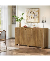 Tribesigns 59" Sideboard, 4-Door Storage Cabinet with Shelves, Buffet Tv Stand, Modern Vintage Coffee Bar Cabinet
