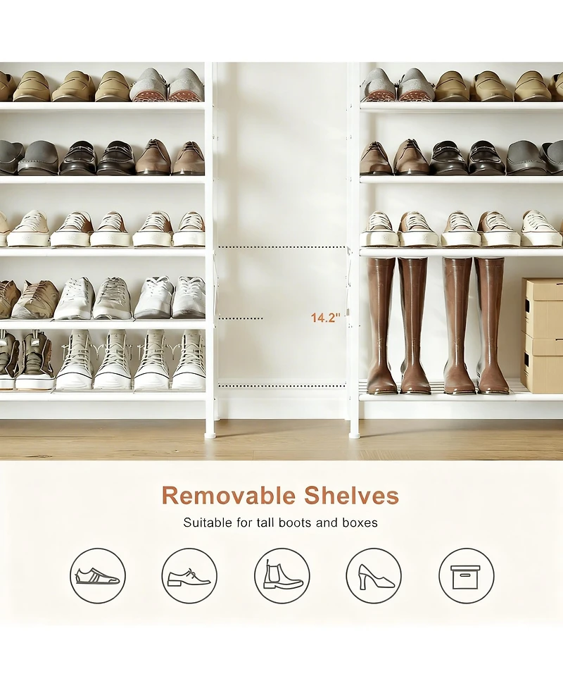 Yigii 3-in-1 Shoe & Coat Rack, 8 Tier Storage, Adjustable Hooks, Sturdy Frame