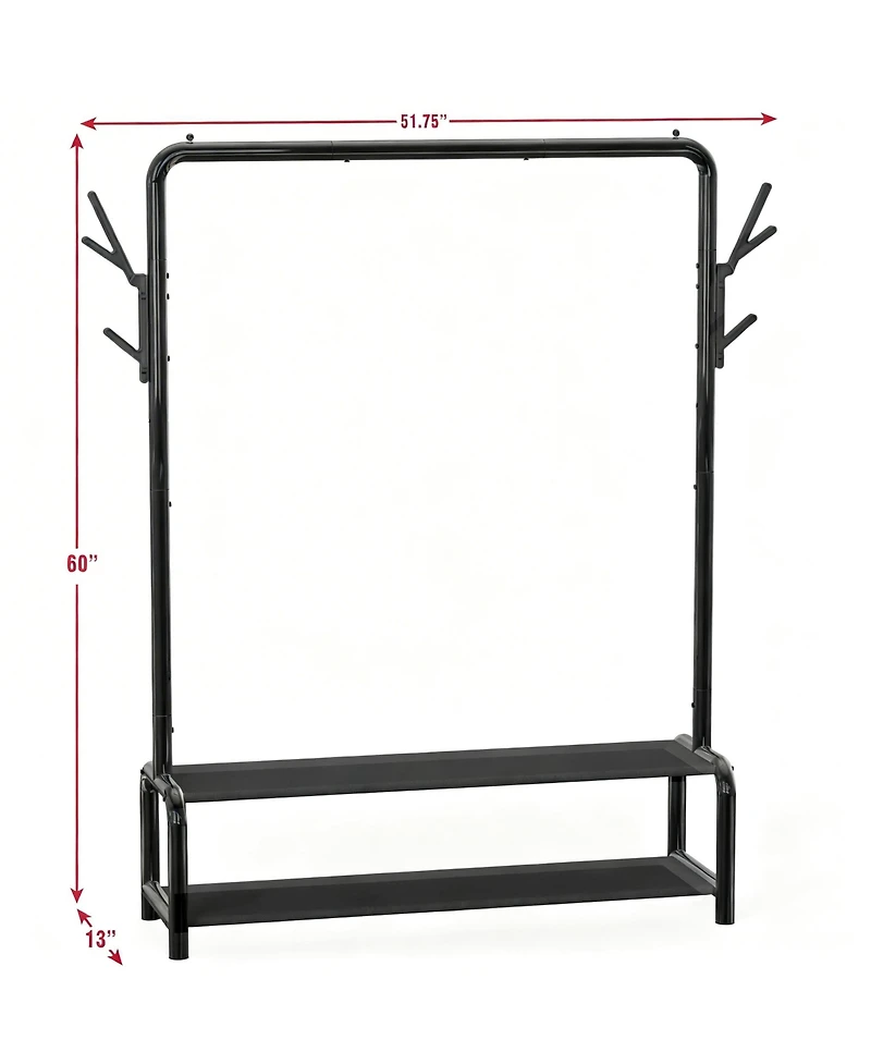 Yigii 52" Freestanding Steel Closet Rack with Storage Shelves & Hooks