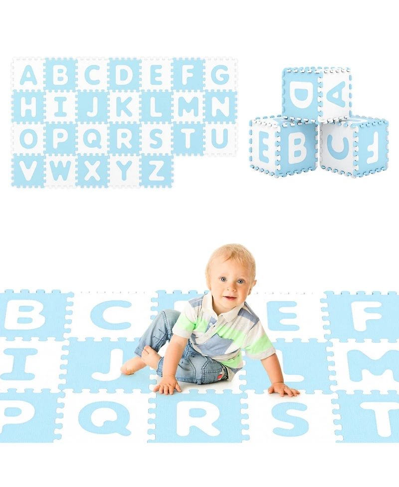 Slickblue 26-Piece Interlocking Abc Play Mats with Detachable Letters