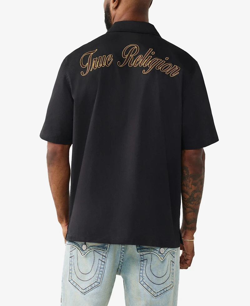 True Religion Men's Short-Sleeve Twill Camp-Collar Shirt